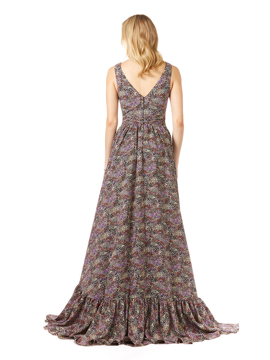 V-Ausschnitt langes bedrucktes Kleid High-Low Wickel OUTLET