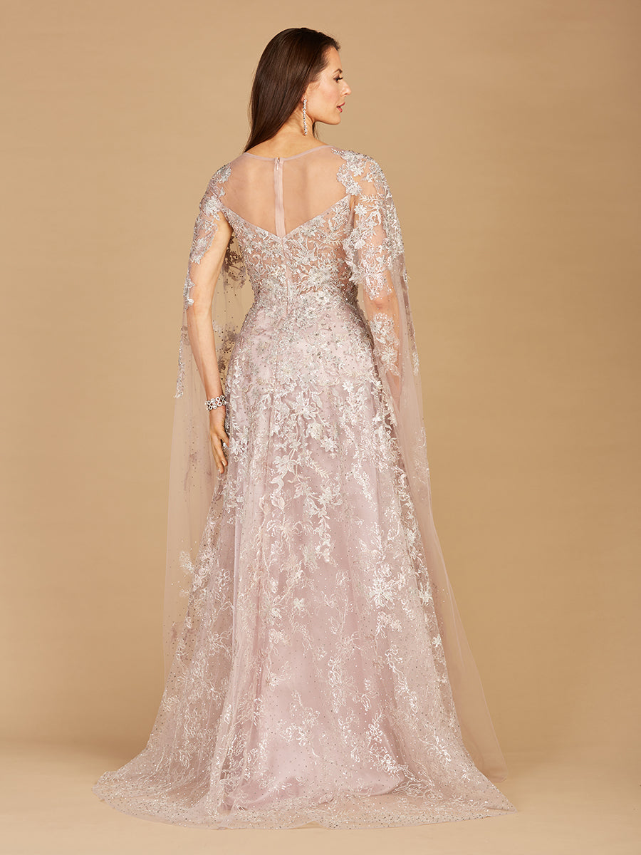 Lace Gown with Cape Sleeves, Sweetheart Neckline | 29300
