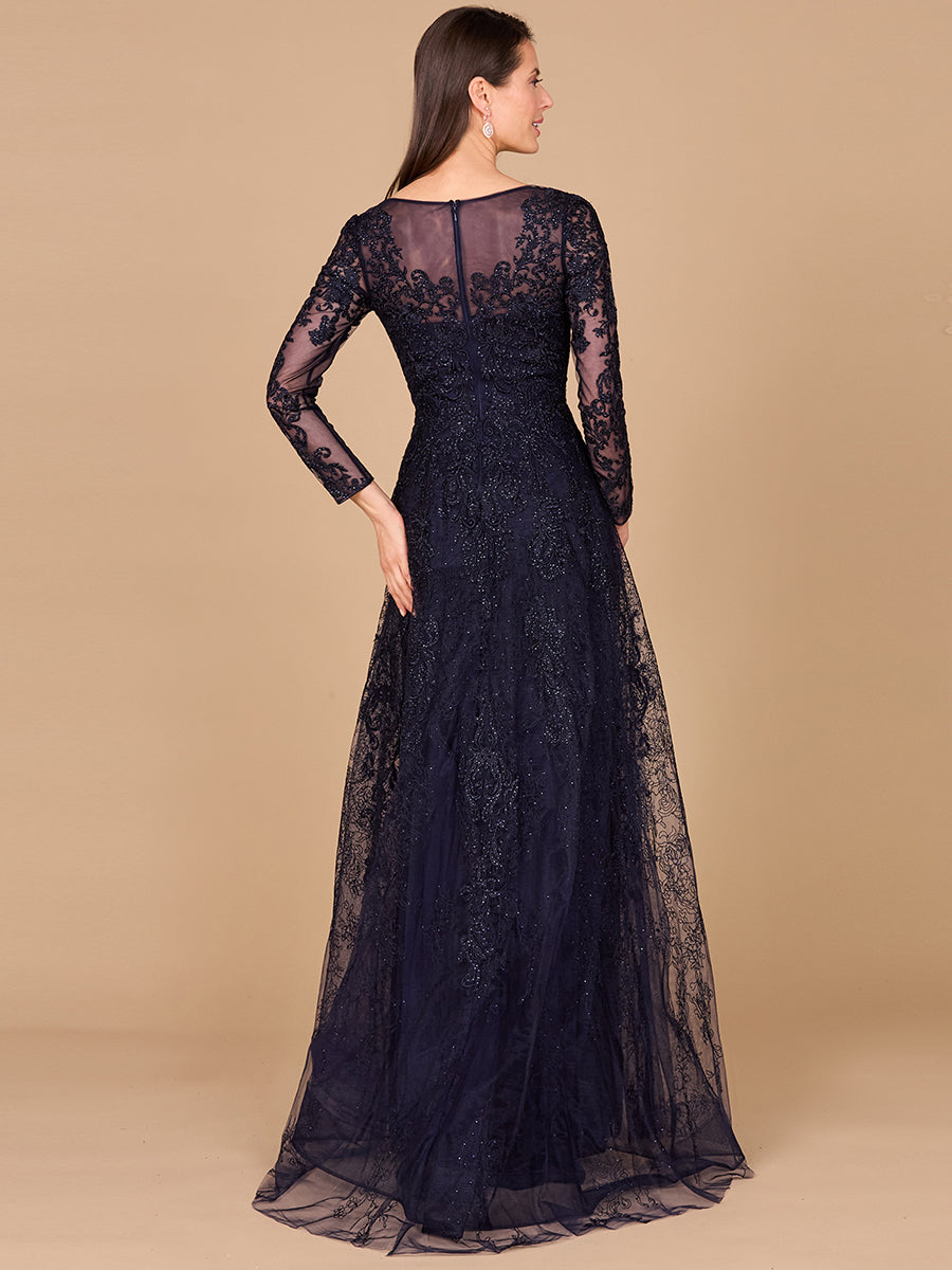 Langärmeliges V-Ausschnitt-Kleid aus Spitze