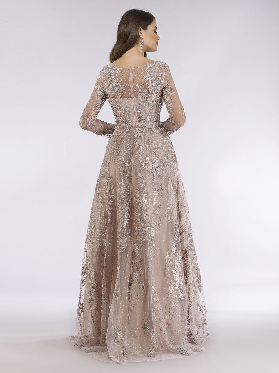 Lara 29618 - Langärmeliges A-Linien-Kleid mit Perlenstickerei