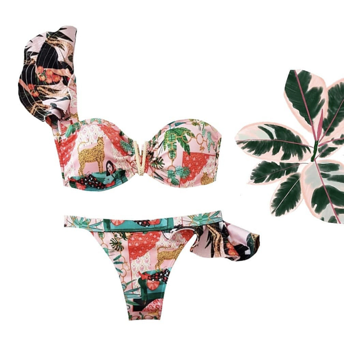 Two-Pieces Women Push-Up Padded Bra Ruffles Bandage Bikini Set Swimsuit Women's Bathing Suits Ruffles Flounce Bikini Sets Low Rise Two Piece Swimsuit Swimwear Bathing Suit Beachwear