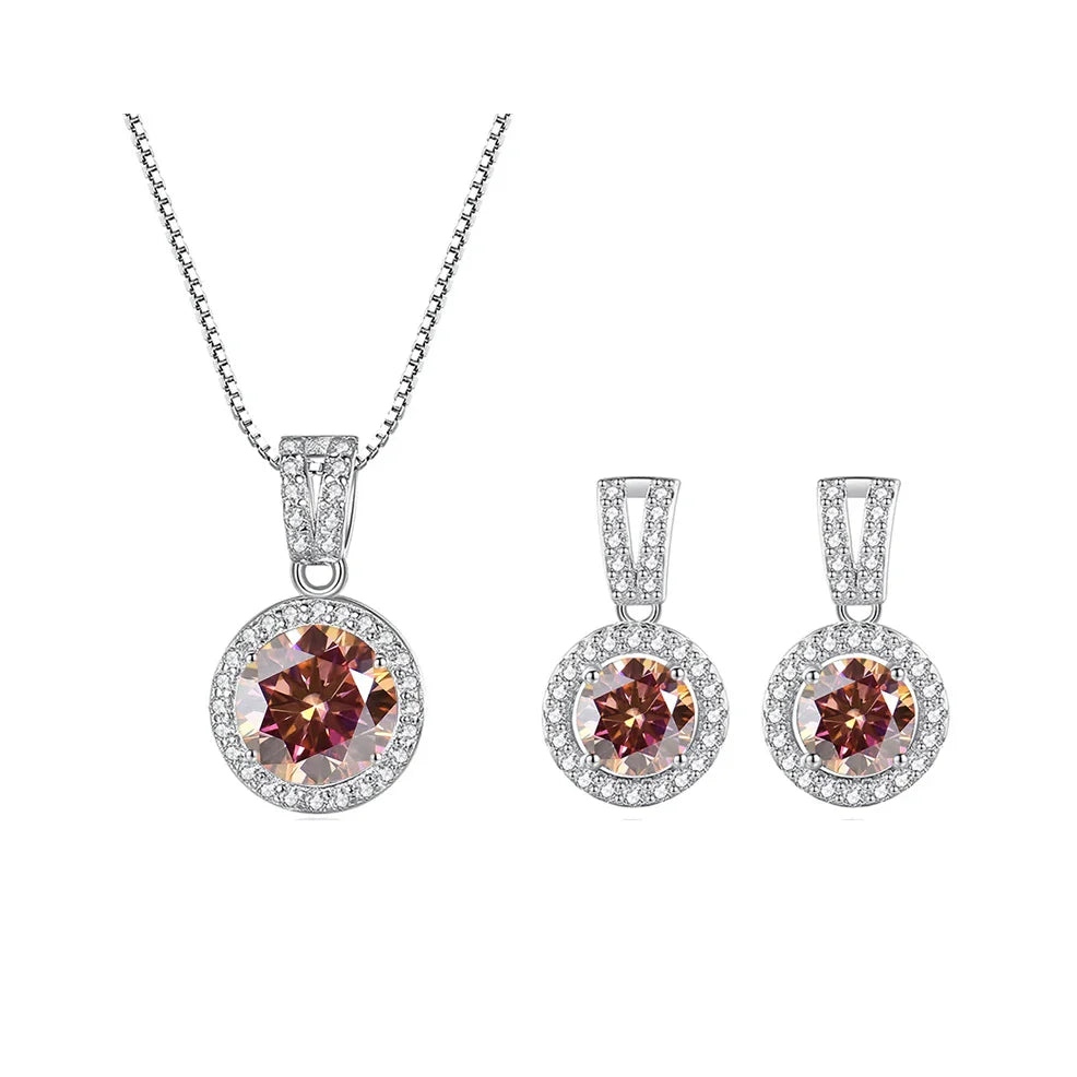 Ensemble collier et boucles d'oreilles moissanite 2 carats en argent sterling 925, bijoux de mariage