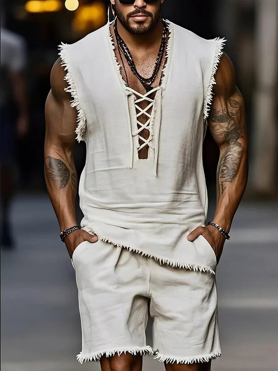 Mens Casual Fashion Vest And Shorts Set