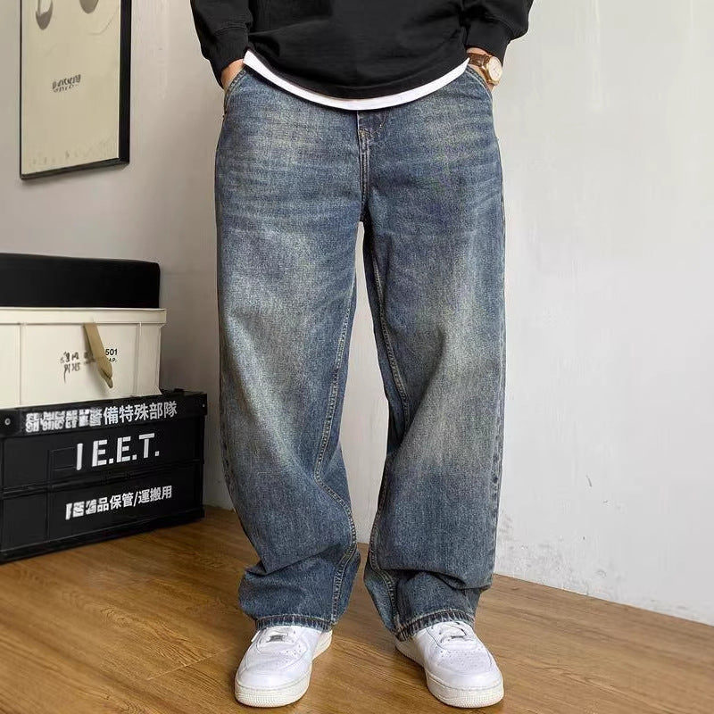 American-style Casual High-end Heavyweight Washed Vintage Jeans For Spring And Autumn