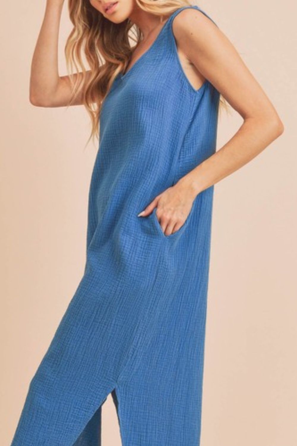 New Summer Stylish Round Neck Midi Tank Dress with Pockets For Women Comfortable for Casual & Everyday Wear