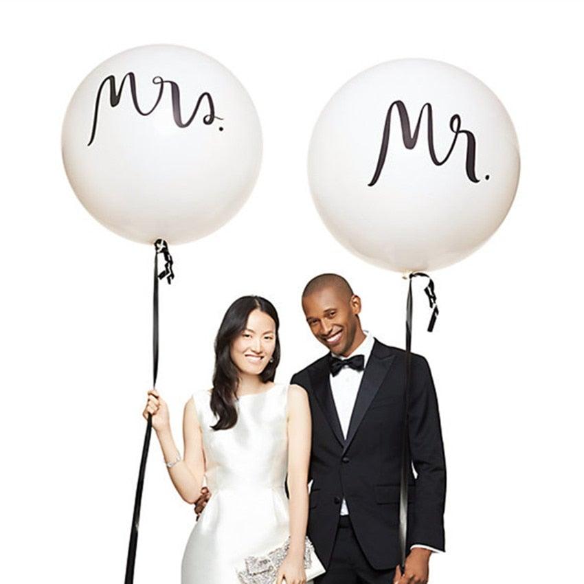 2pcs/lot Good Quality 36inch Round White and black Print Mr&Mrs Latex Balloons For Happy Wedding And Valentine's Day
