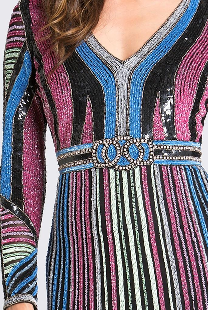 Lara 33541 - Robe à manches longues et sequins multicolores OUTLET