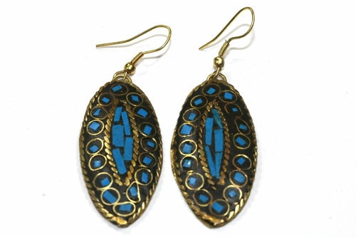 Third Eye Mosaic Earrings Gold Tone Handmade Inlay Color