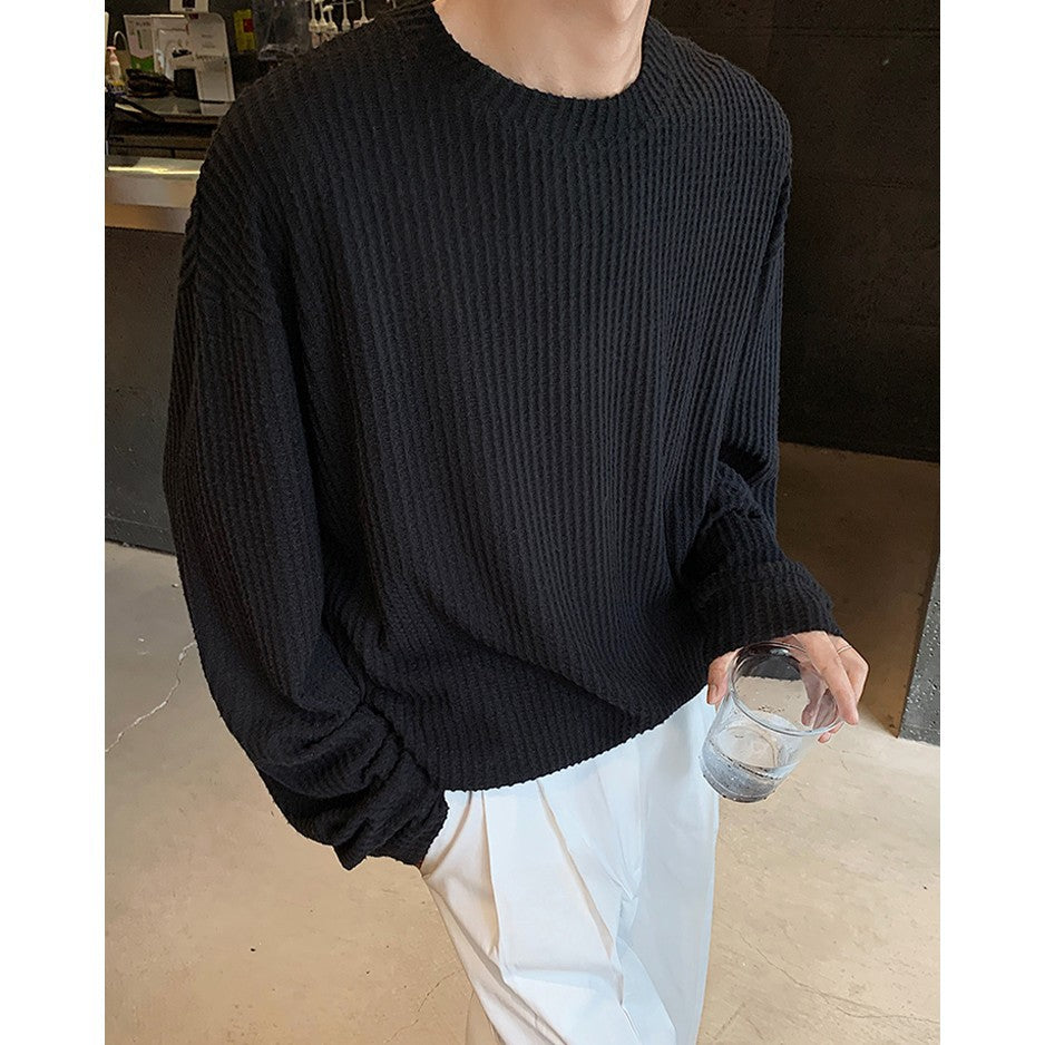 Mens Long-Sleeve T-Shirt American-Style Retro Heavy-Weight Knitted Hooded Sweater