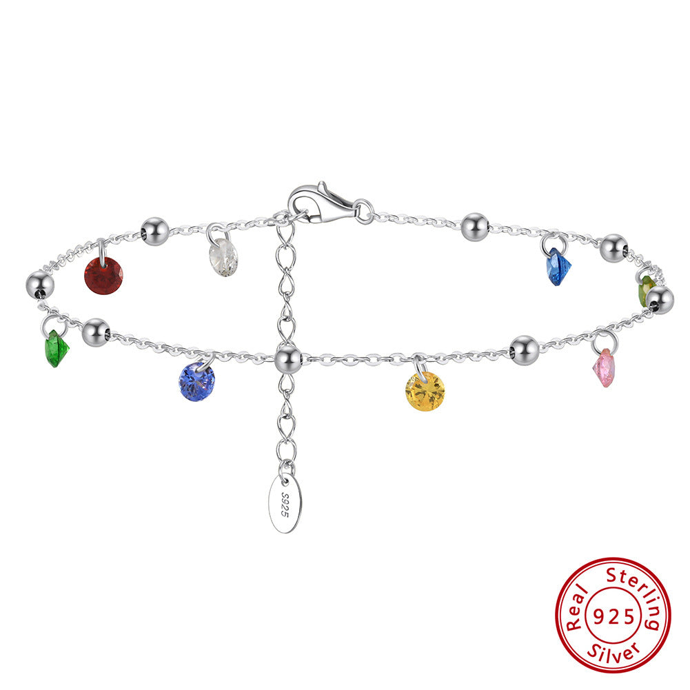 S925 Sterling Silver Colorful Zircon Starry Sky Anklet