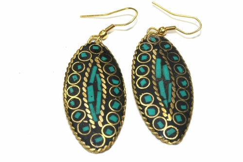 Boucles d'oreilles mosaïque Troisième Œil, ton or, incrustation artisanale de couleurs