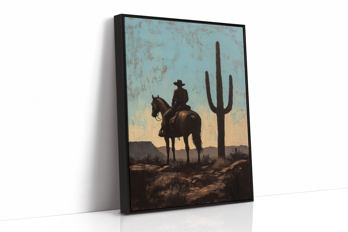 Cavalier et Saguaro au crépuscule