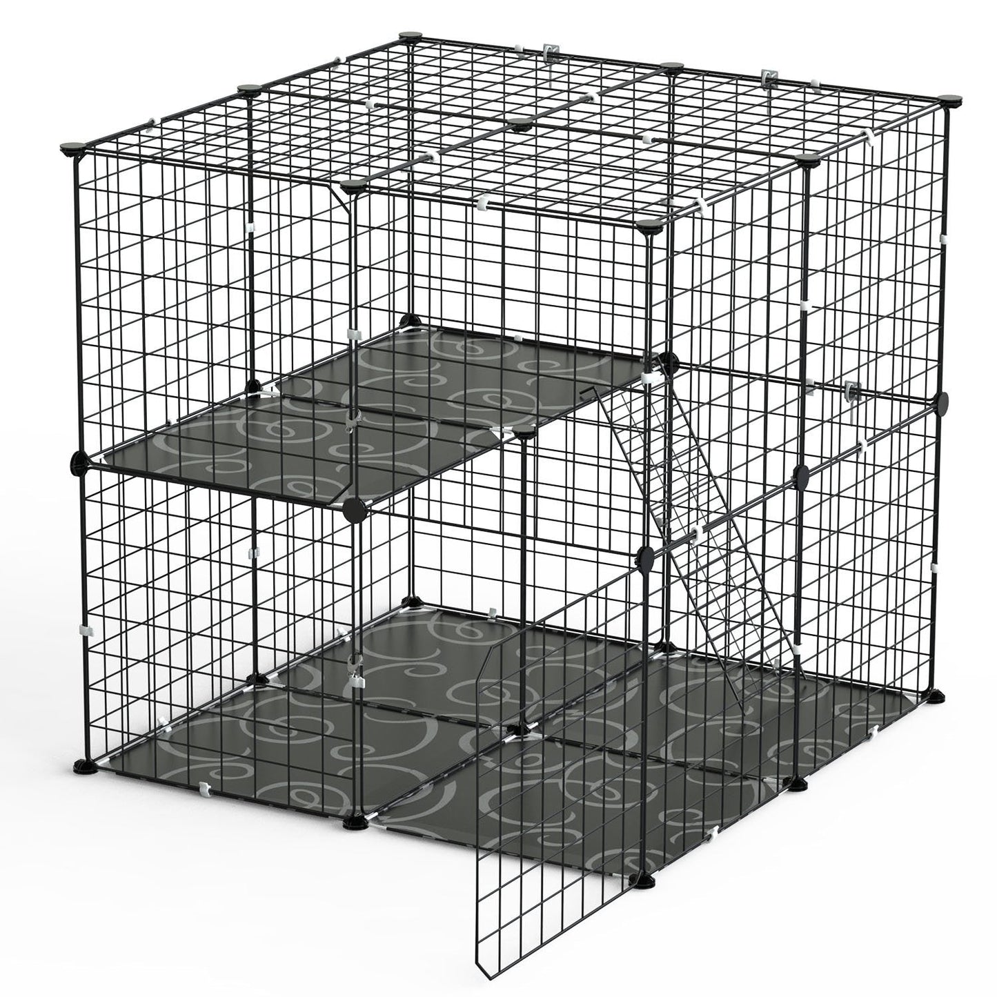 Enclos pour chat à 2 niveaux, parc d'intérieur pour animaux, maison de chenil pour chaton, cage à chat détachable avec échelle d'escalade, 2 portes pour 1-2 chats, pour furet, écureuil, pet