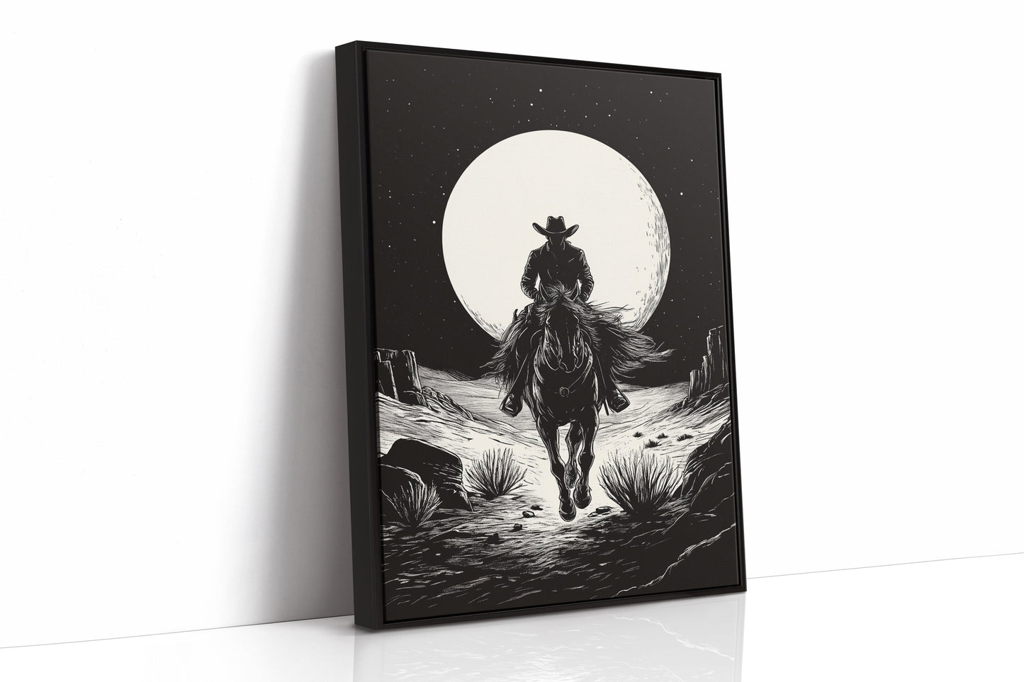 Lone Rider Under a Full Moon