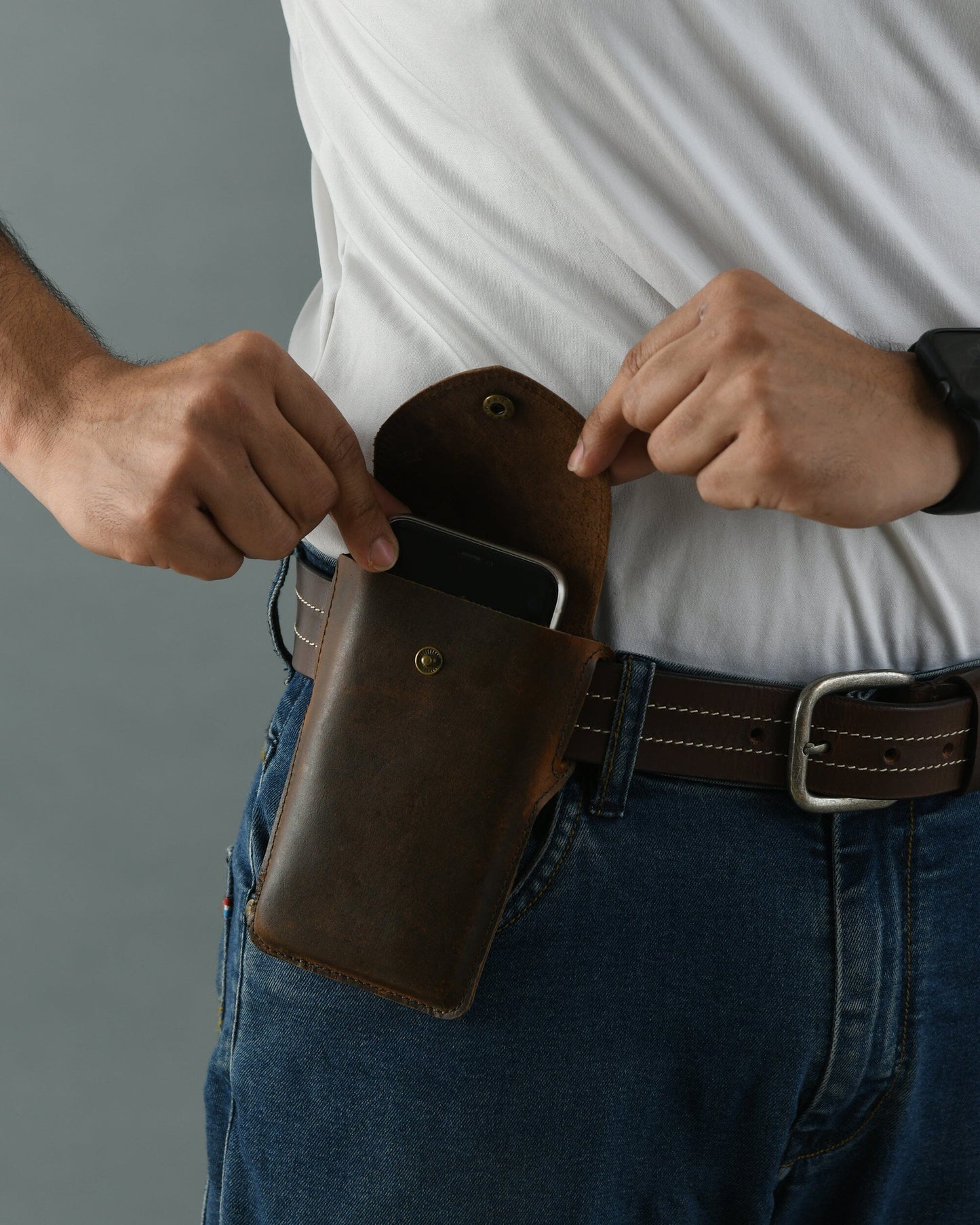 Étui-holster pour téléphone portable - Marron foncé