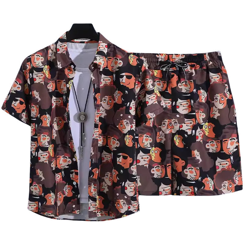 Floral Shirt Set Short Sleeves Retro All-over Floral Print Trendy