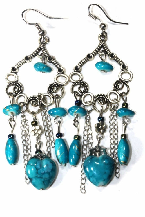 Boucles d'oreilles pendantes perles marbrées volutes florales bohème