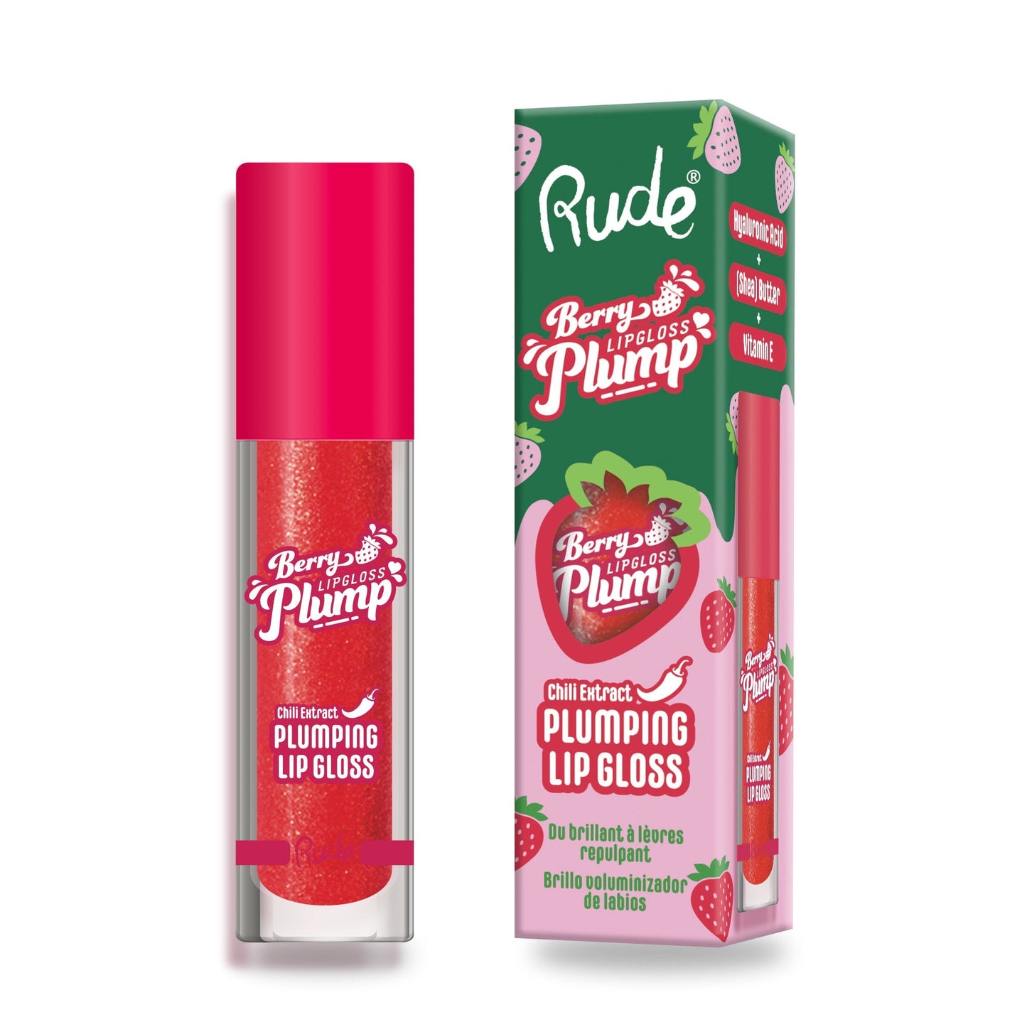 RUDE Berry Plump Plumping Lip Gloss - Strawberry Kiss