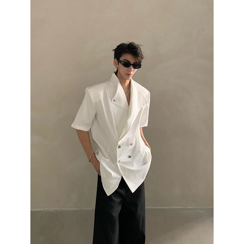 Mens Irregular-Design Shoulder-Padded Summer Shirt