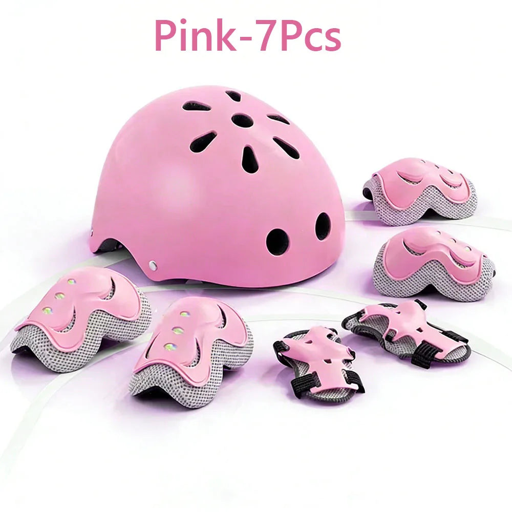 7Pcs/Set Kids Age with Wrist Guard and Knee Pads Elbow Pads Adjustable Protective Gear for Toddler Skating Cycling Scooter