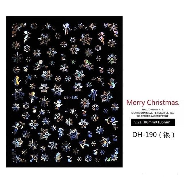 3D Nail Stickers Decals Snowflakes Elk Bear Christmas Xmas Transfer Stickers Nail Art Self-Adhesive Decals Decoration Nail Art Stickers Decals Christmas Snowflake Bronzing Christmas Slider Nail Art 3D Decals Decoration