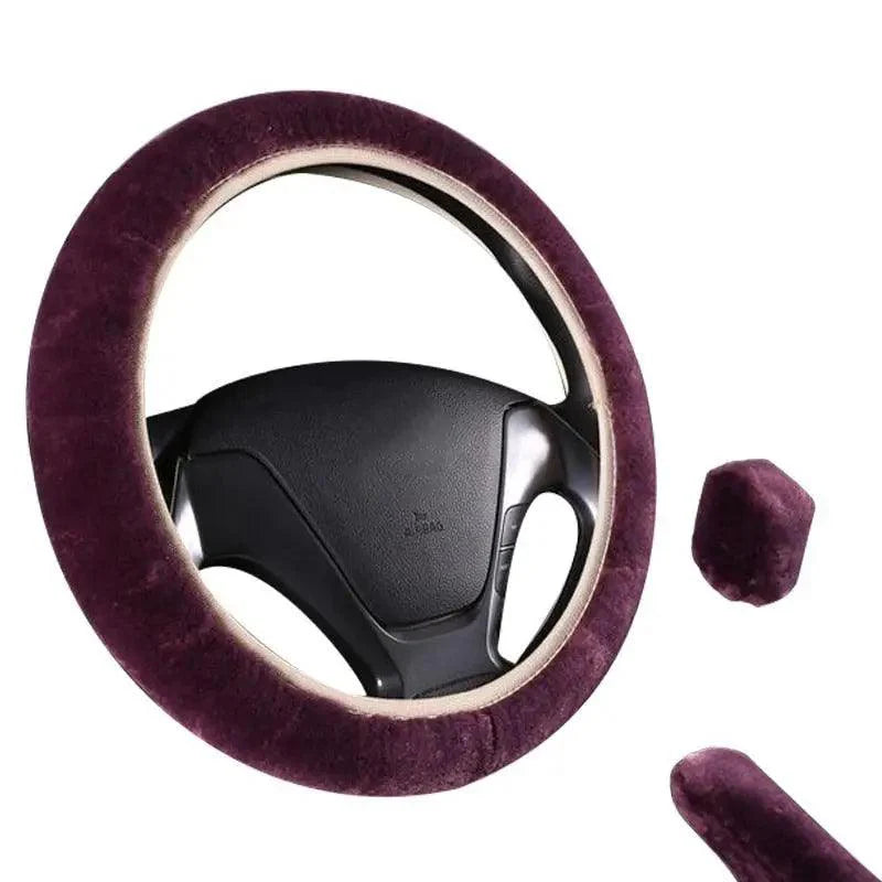 3Pcs Set Winter Fashion Wool Fur Soft Furry Car Steering Wheel Covers 16 Colors Winter Universal Hand Brake Gear Cover Car Accessories
