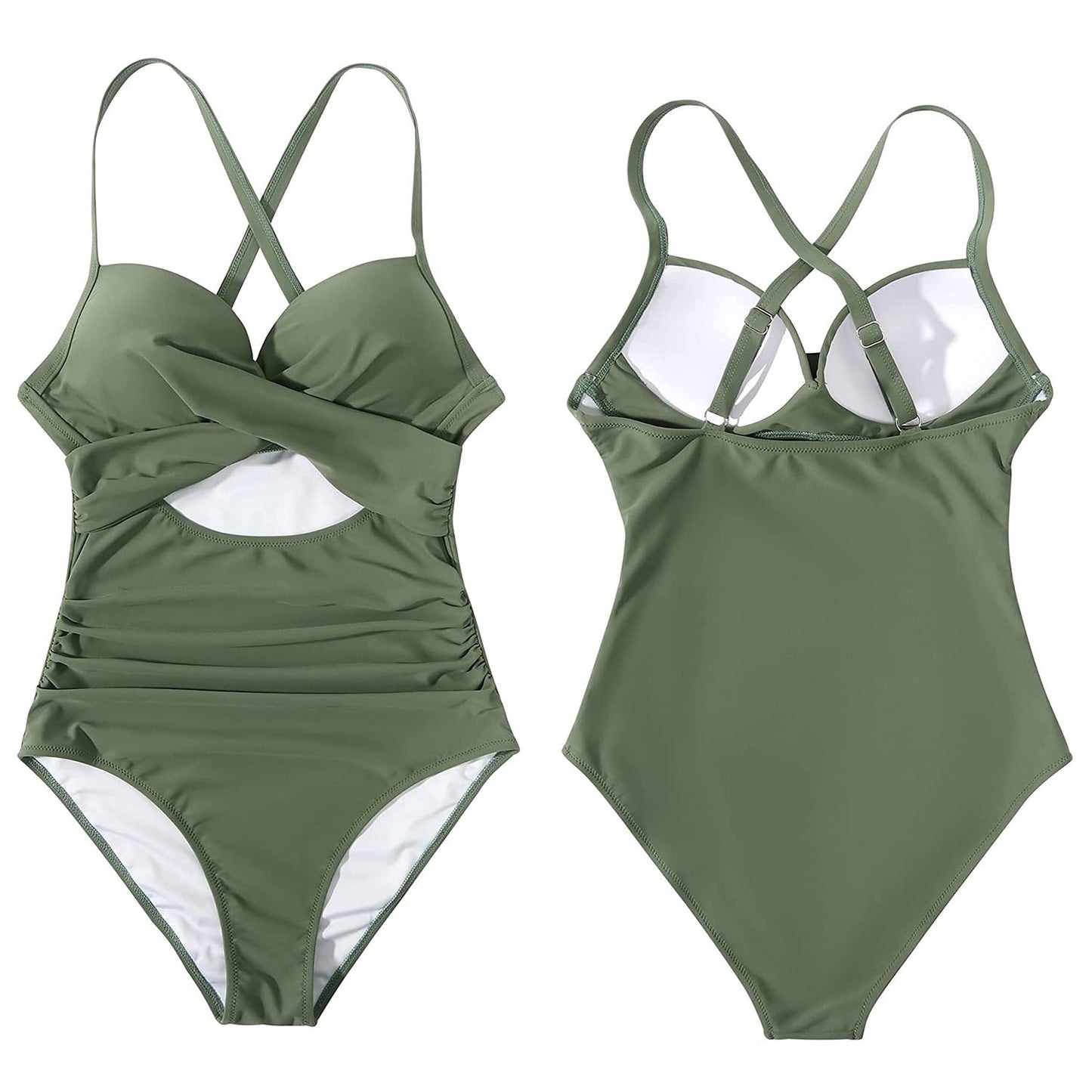 Damen Einteiliger Badeanzug Strandmode Bademode Bauchweg Cutout Hohe Taille Badeanzug Wickel