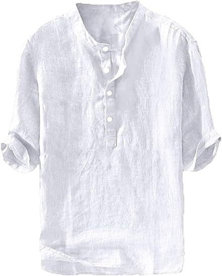 Mens Short-sleeved Loose-fit Linen Shirt