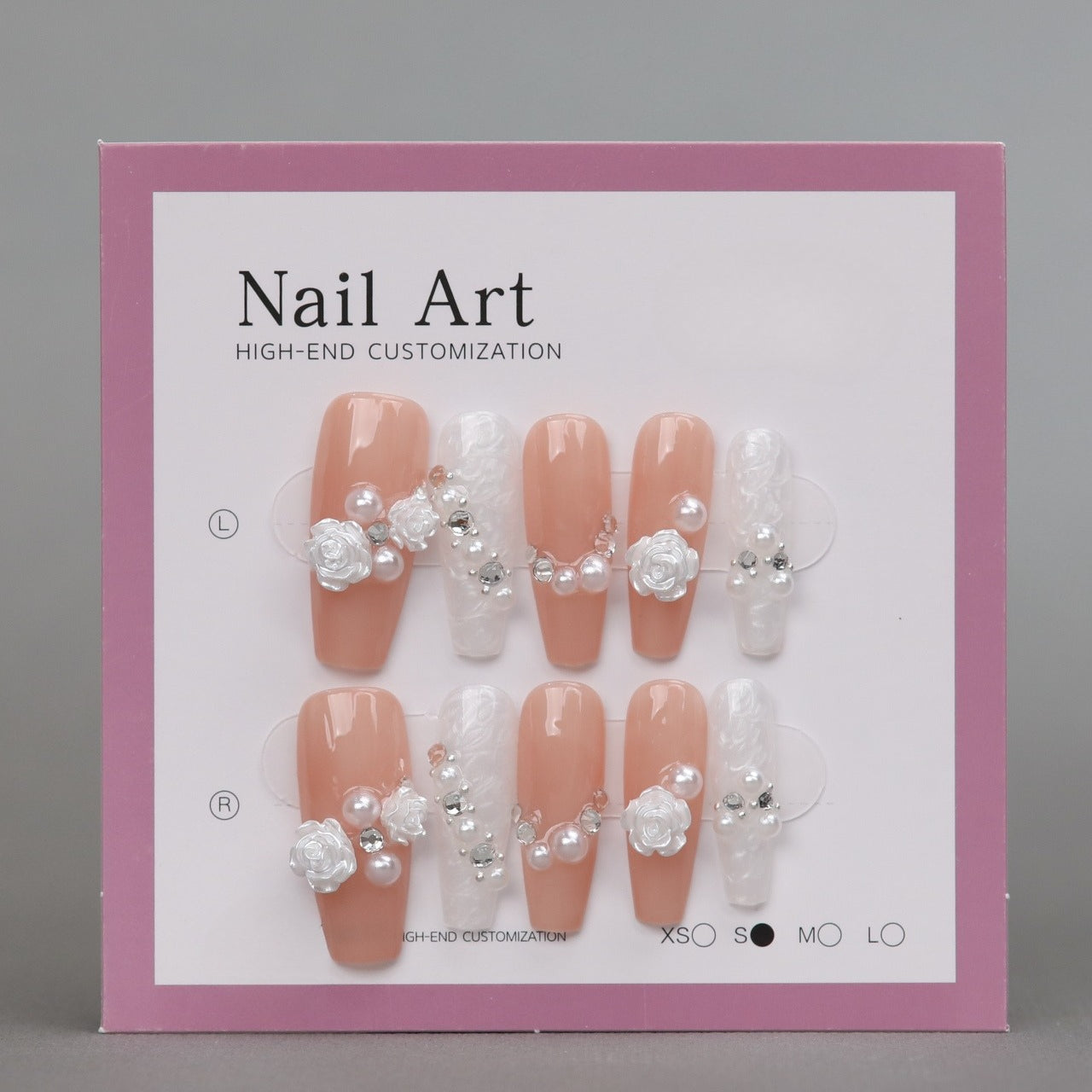 3D White Rose Acrylic Nails handmade