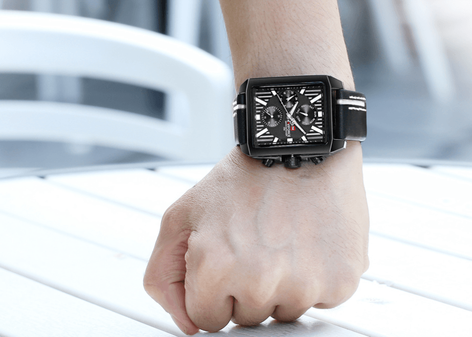Men's Waterproof Watch With Leather Belt And Chronometers Retro Style Unique Shape Excellent Gift