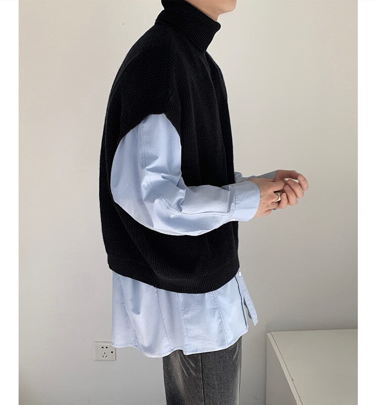 Autumn Top Laid-back Style Loose-fitting Short Knit Sweater For Men