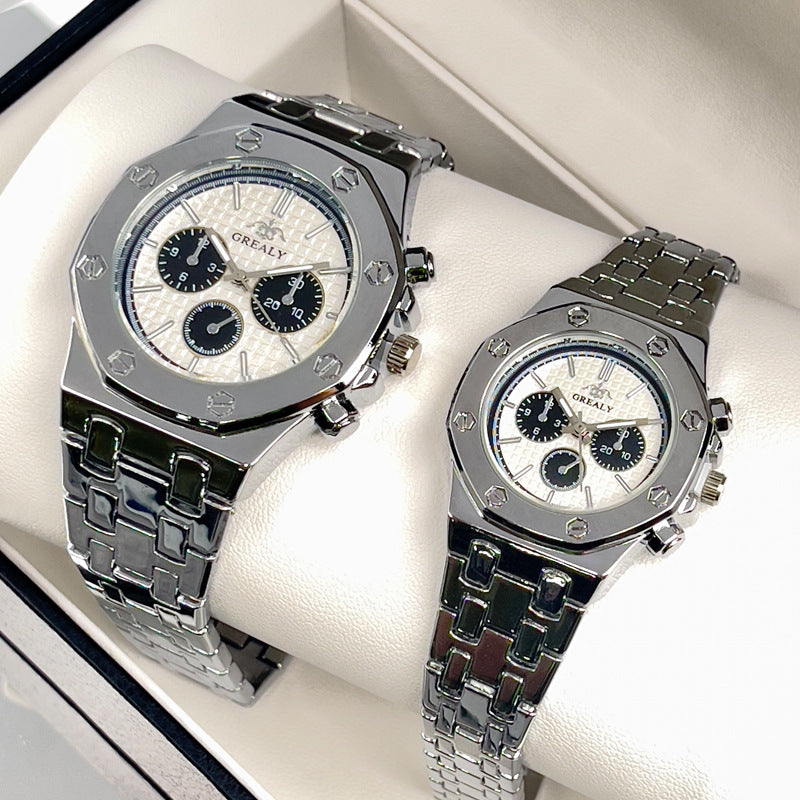Fashion Men's And Women's Same Steel Belt Quartz With Calendar Waterproof Couple's Watch