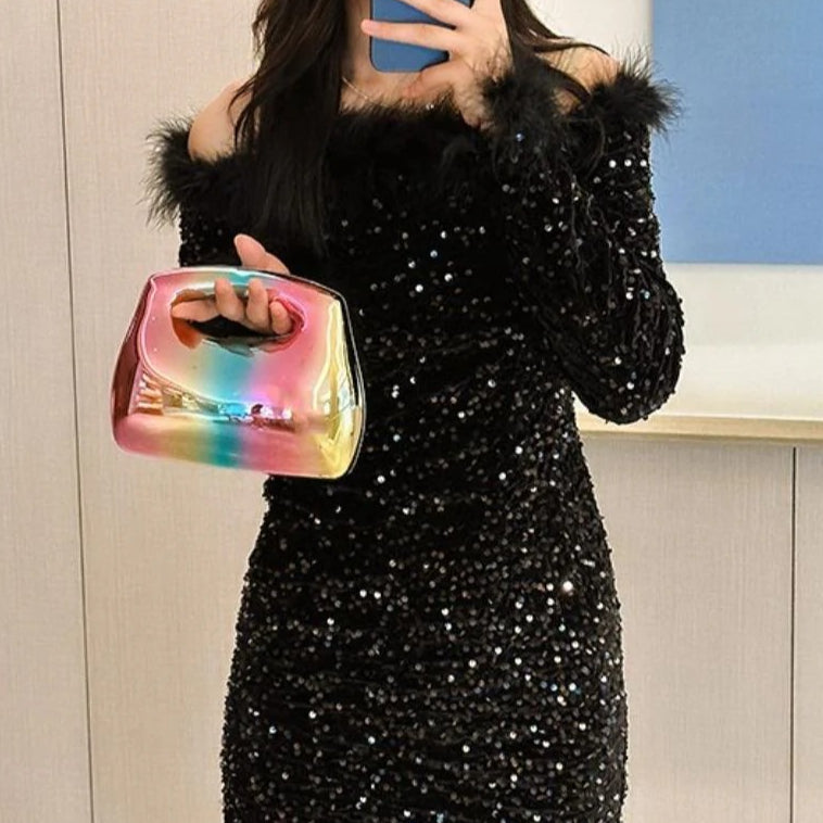 Acrylic bag square box clutch bag metal dinner bag Crossbody even bag