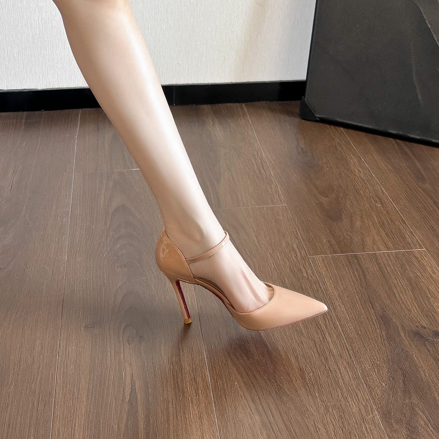 Women Gorgeous Nude High Heels, 2026 Summer New Thin Heel Pointed Toe Sexy Rhinestone Single Strap Side Cutout Pumps