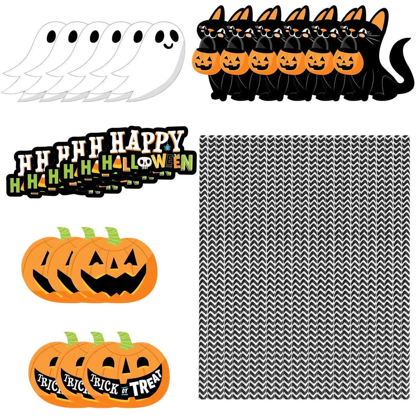 25 Stück Halloween-Party-gestreifte Dekotrinkhalme Einweg-Trinkhalme Papierstrohhalm-Deko Frohes Halloween Geist Laterne Schwarze Katze Halloween-Party S