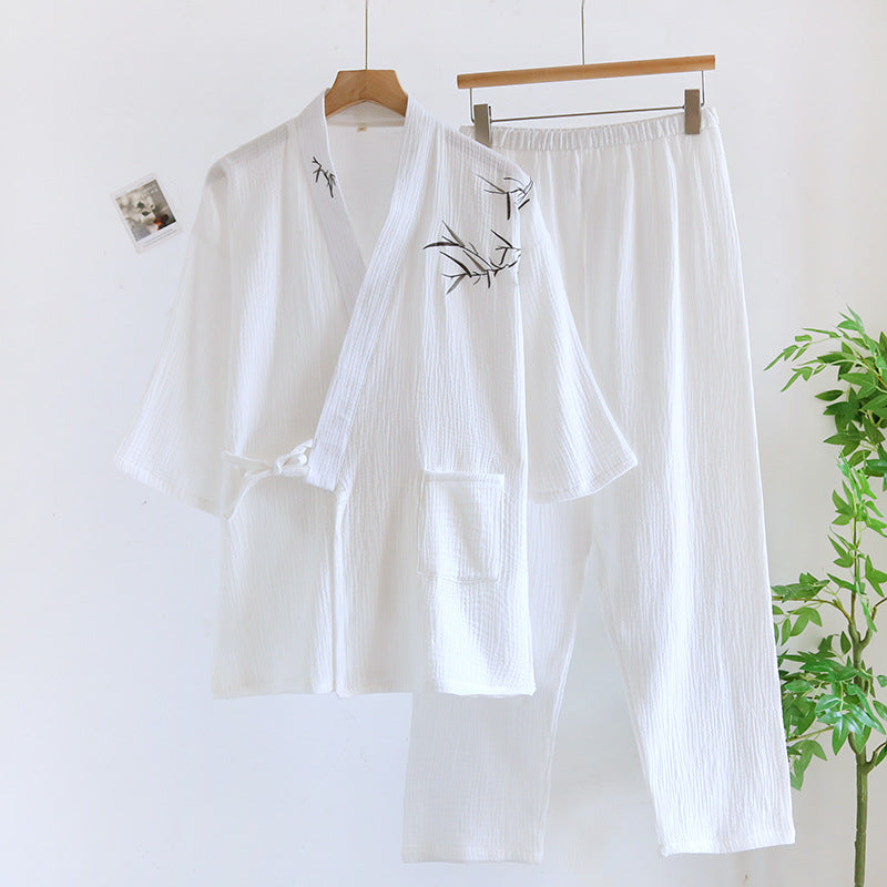 Double-layered Crepe Chinese-style Bamboo-patterned Hanfu Thin Summer Pajamas
