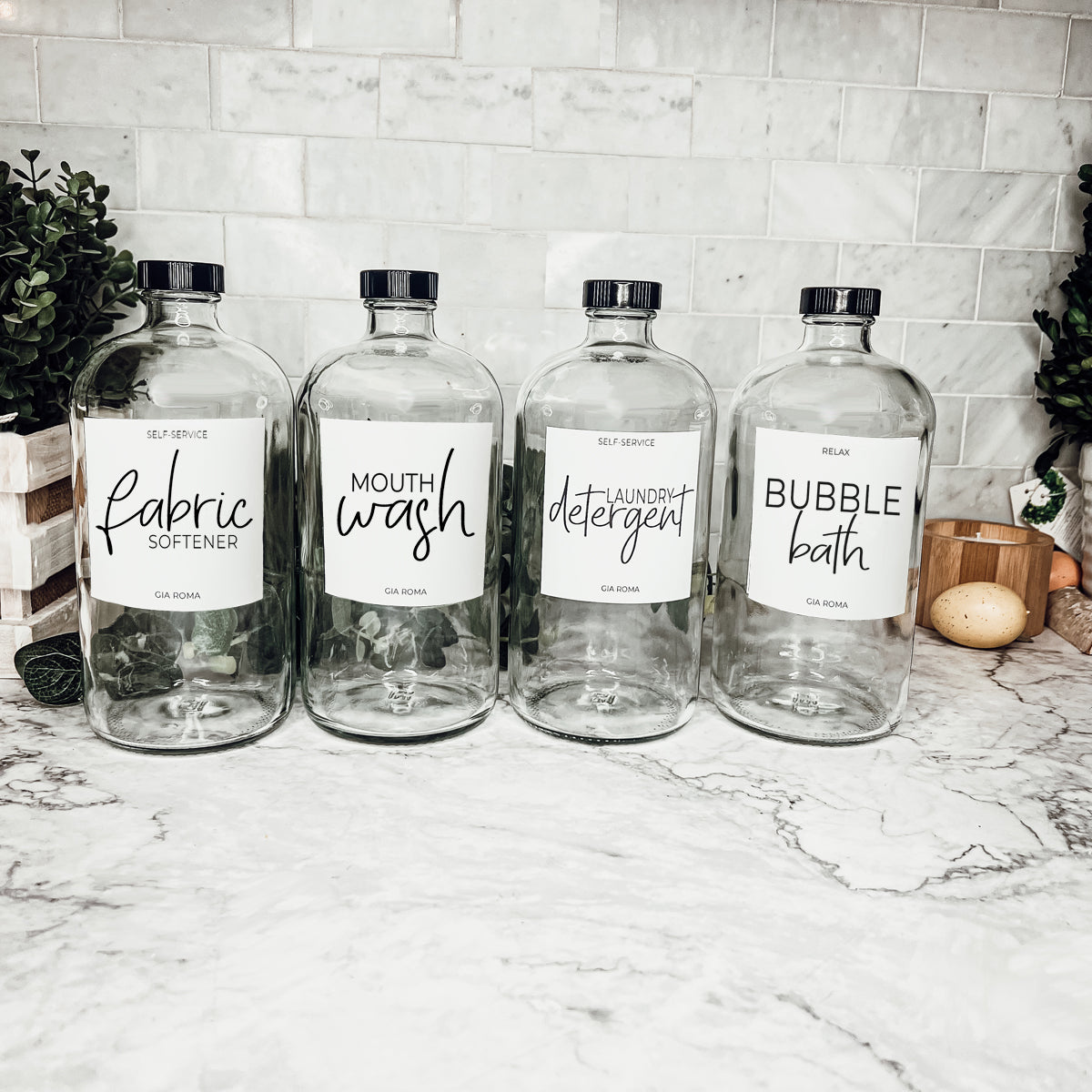 32oz Clear Glass Reusable Dispenser Bottle Black Twist Top