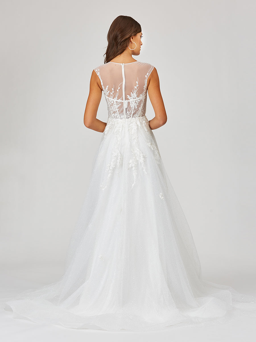 Robe de mariée en dentelle à corsage transparent DÉSTOCKAGE