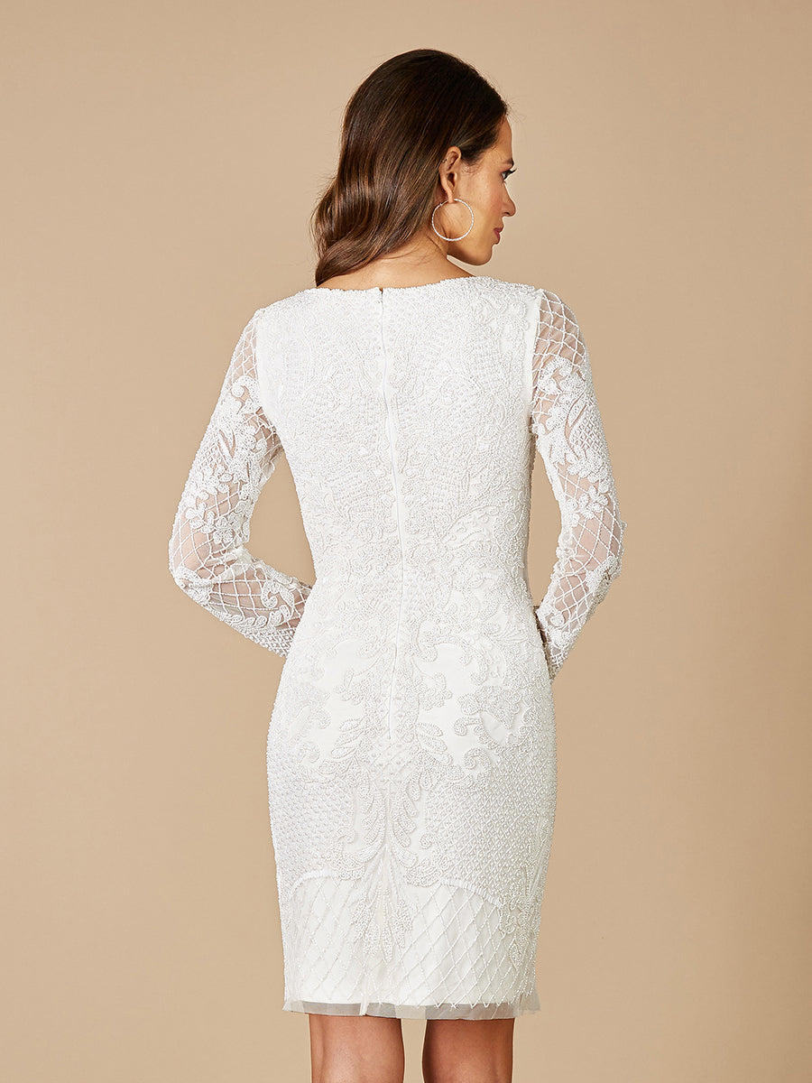 Mini-robe Lara Carla à manches longues, ornée de perles et de dentelle