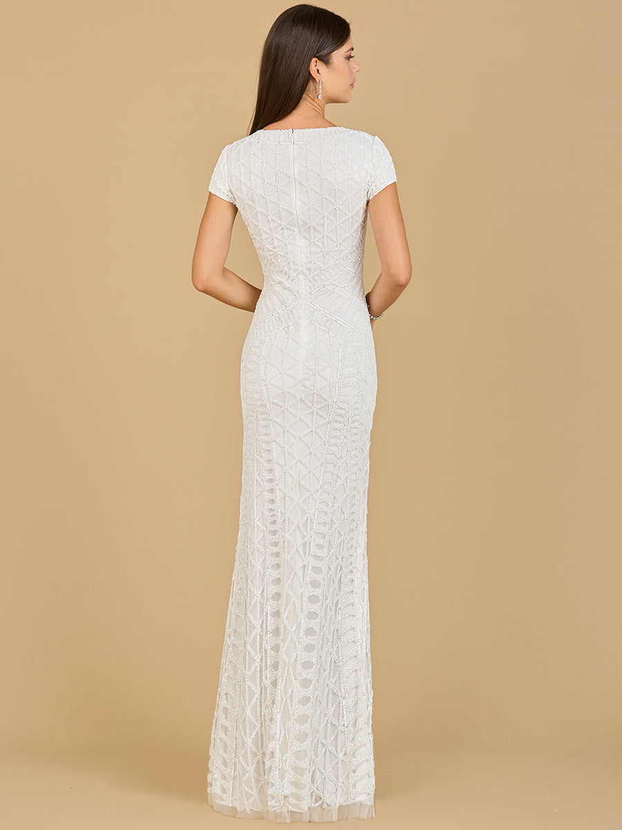 Verziertes V-Ausschnitt-Kleid mit Flügelärmeln