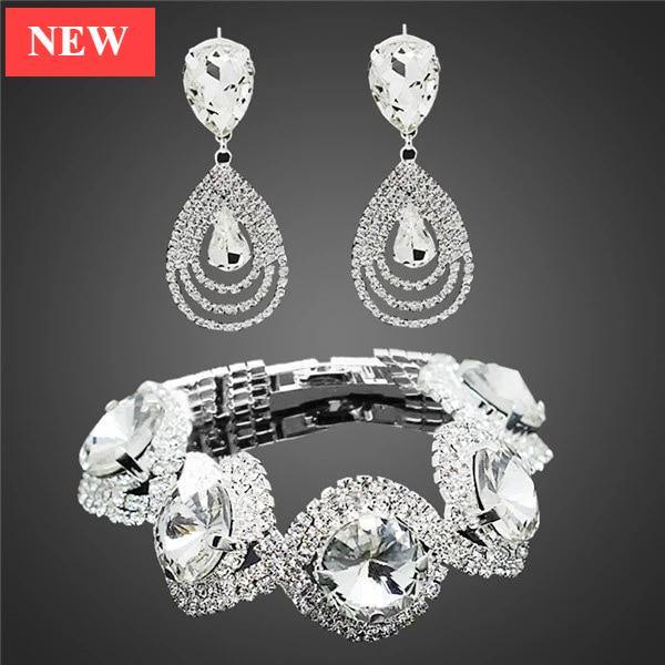 Modern NEW Trend Luxury Woman Elegant Wedding Bridal Jewelry Sets For Women Rhinestone Austrian Crystal Jewelry Set Bracelet Earrings Set