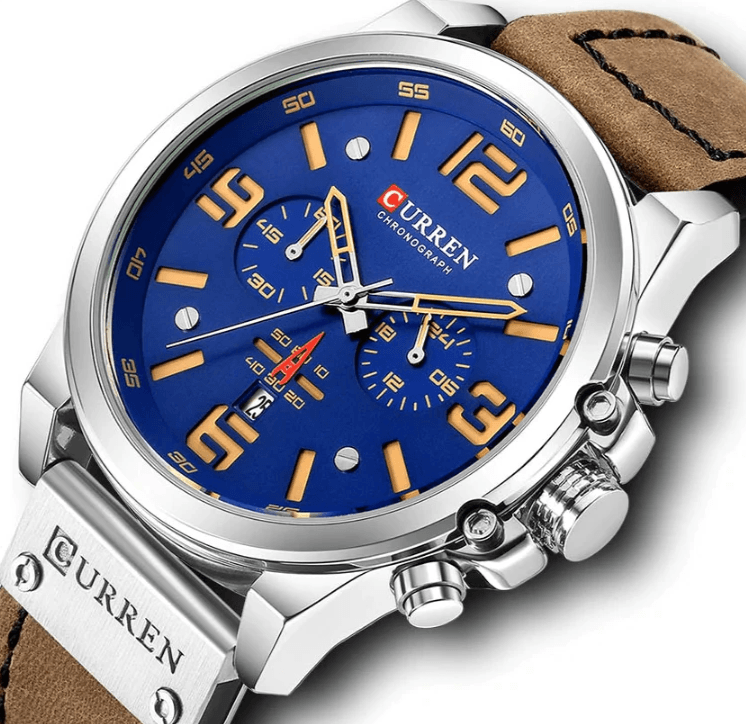 Retro Waterproof Watch With Chronometers Steel Case And Leather Belts Unique Design Excellent Look Perfect Gift For Your Man