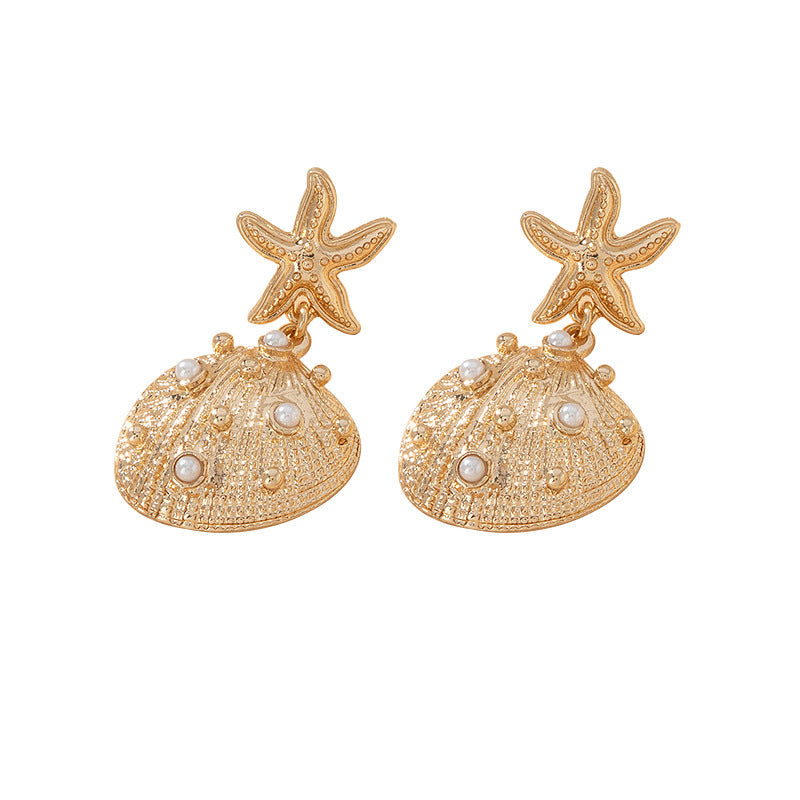 New Stylish Exquisite Starfish Shell Drop Earrings Vintage Elegant Premium Women Earrings, Versatile Sophisticated Jewelry
