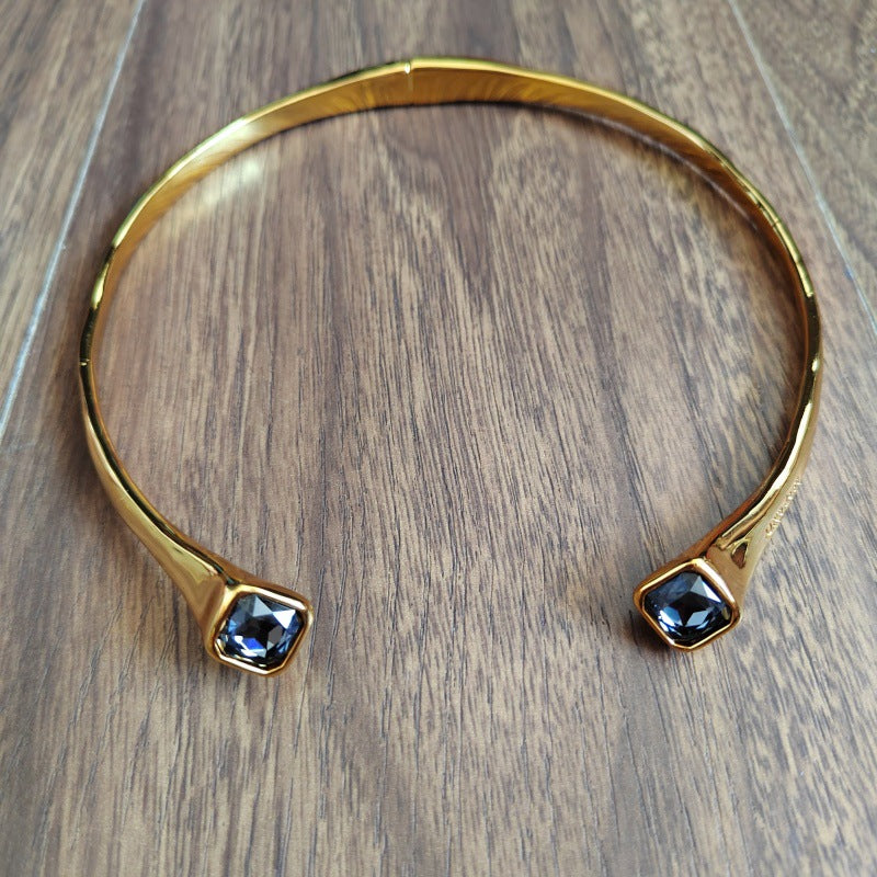 Personalized Geometric Square Womens Niche Design Chic Crystal Choker