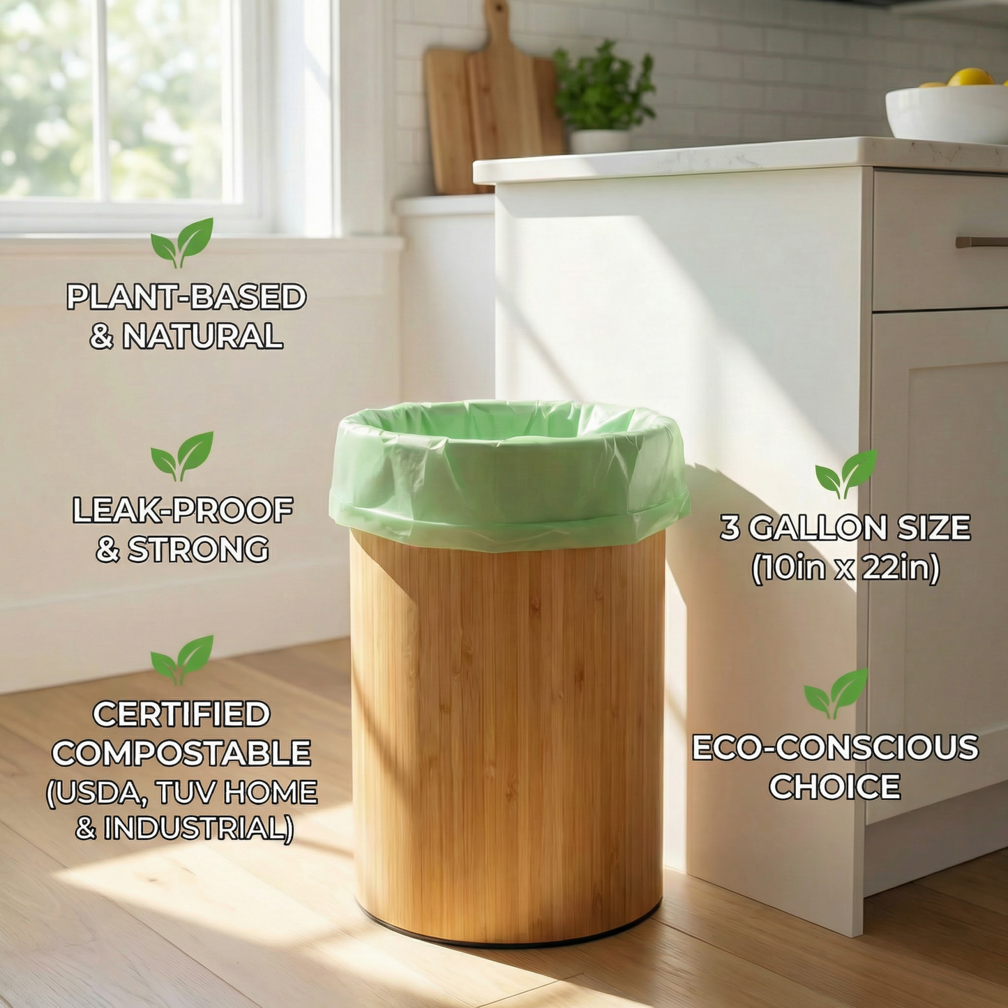 Sacs poubelle compostables de 3 gallons - 50 sacs