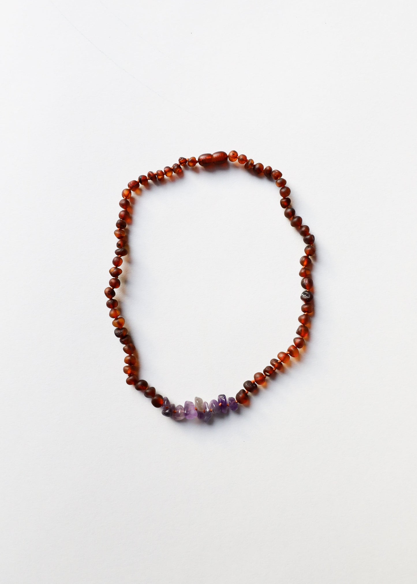 Roher Cognac Baltischer Bernstein + Roher Amethyst || Halsketten-Set