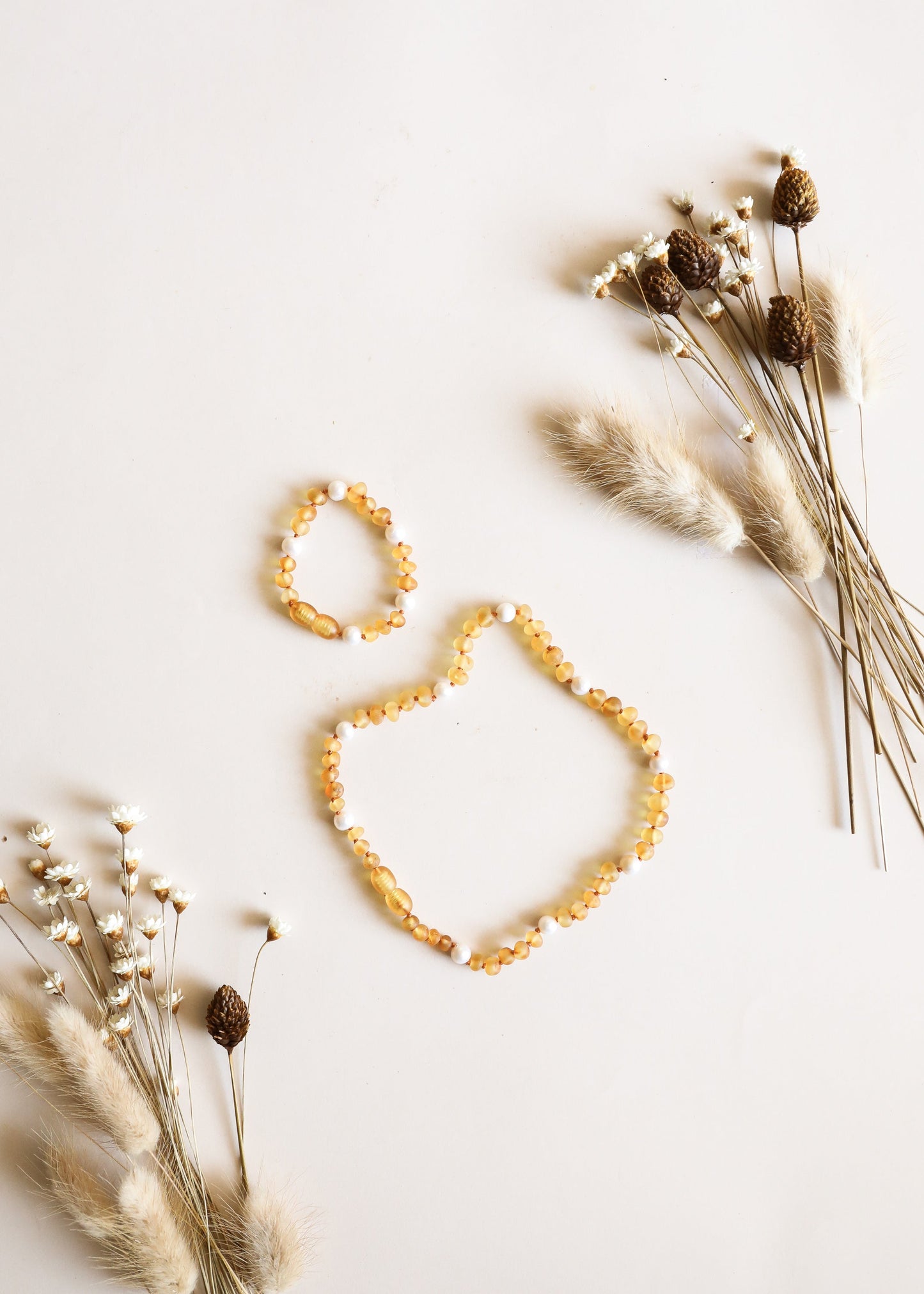 Miel Brut Ambre de la Baltique + Halo de Perles || Ensemble de colliers