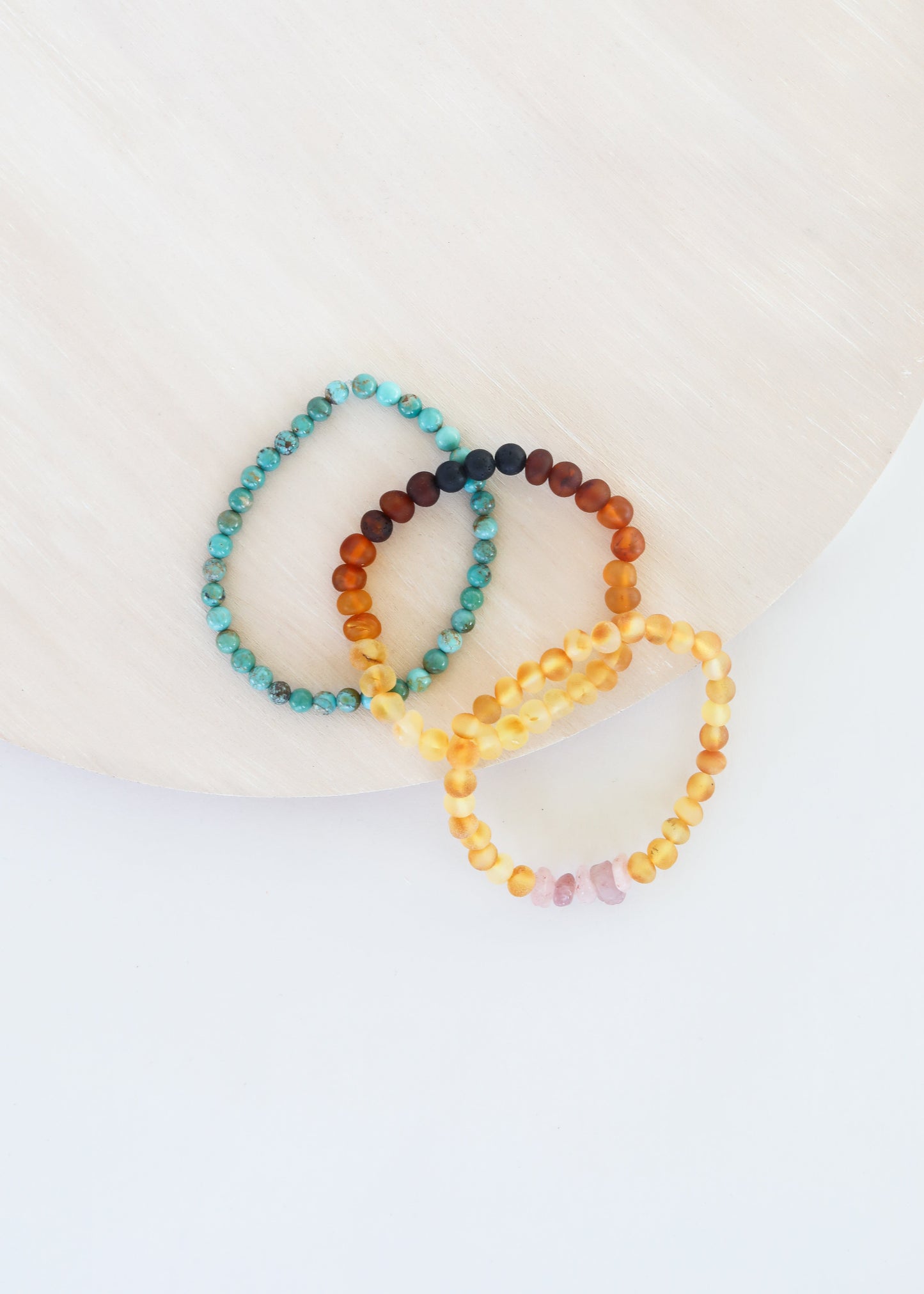 Miel Brut Ambre de la Baltique + Quartz Rose Brut || Bracelet Adulte