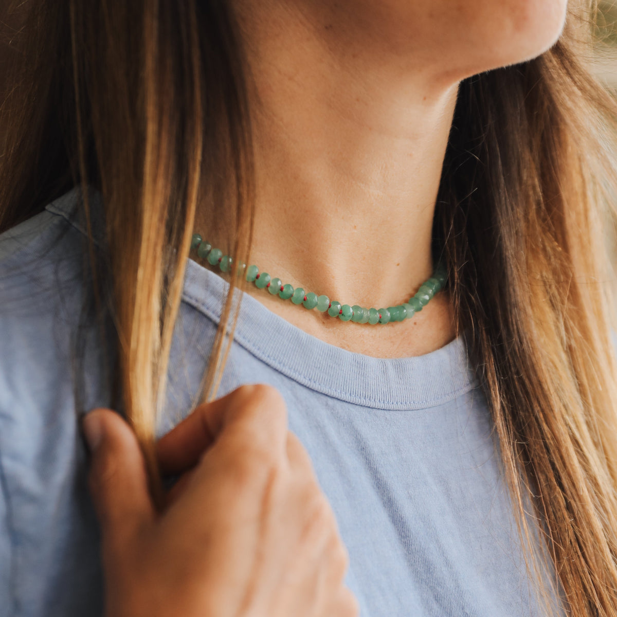 Natur Aventurin + 14k Gold Filled Knebelverschluss || Edelstein Halskette