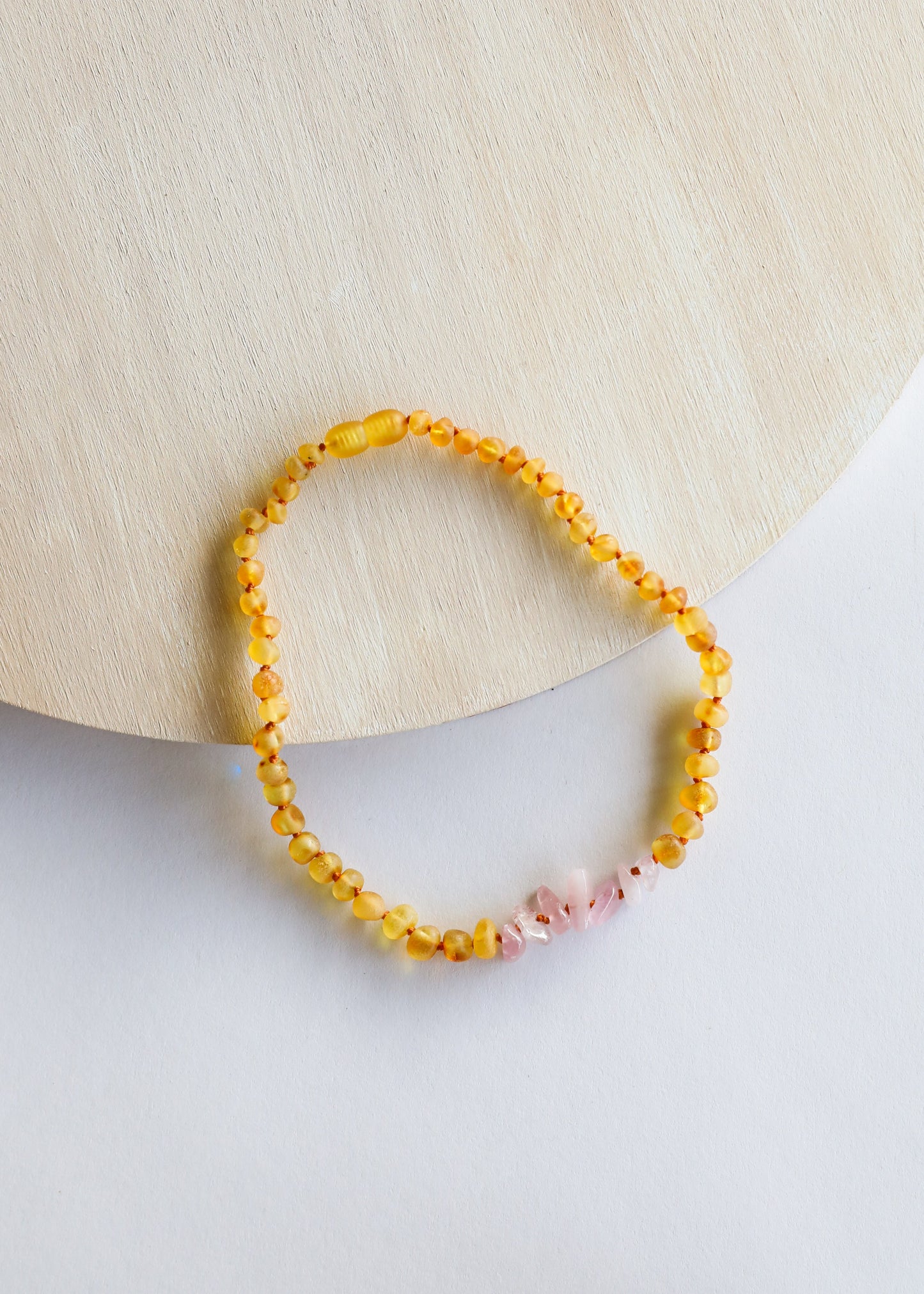 Miel Brut Ambre de la Baltique + Quartz Rose Brut || Collier